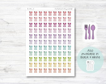 Utensils Planner Stickers, Fork Knife Spoon Stickers, Doodle Utensils Stickers (B145_3)