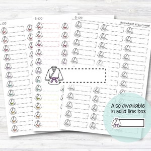 Karate / Martial Arts Quarter Box Label Planner Stickers - Dash or Solid (G120)