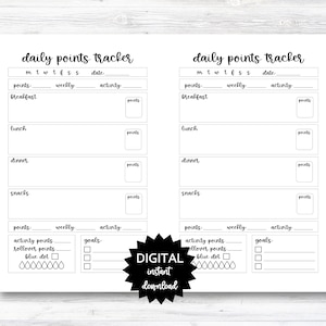 Daily Points Tracker, Point Tracker Planner Page - PRINTABLE (N004_5)