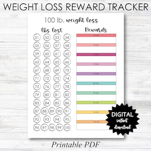 Weight Loss Reward Printable, 100 Lb Weight Loss Reward Tracker, Weight Loss Tracker Digital Download Planner Page - PRINTABLE (N050_5)