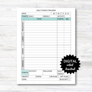 Daily Points Tracker, Daily Points Tracking Printable, Point Tracker Planner Page - PRINTABLE (N004_6)