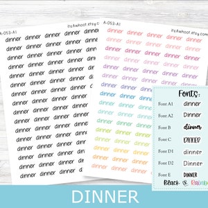 DINNER Script Planner Stickers - Multiple Fonts/Colors Available (A053)