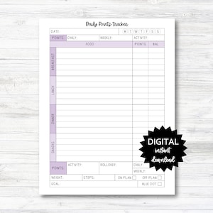 Daily Points Tracker, Daily Points Tracking Printable, Point Tracker Planner Page - PRINTABLE (N004_7)