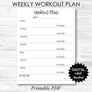 Weekly Workout Plan Printable, Weekly Workout Plan Planner Page - With Activity Points - PRINTABLE (N054)