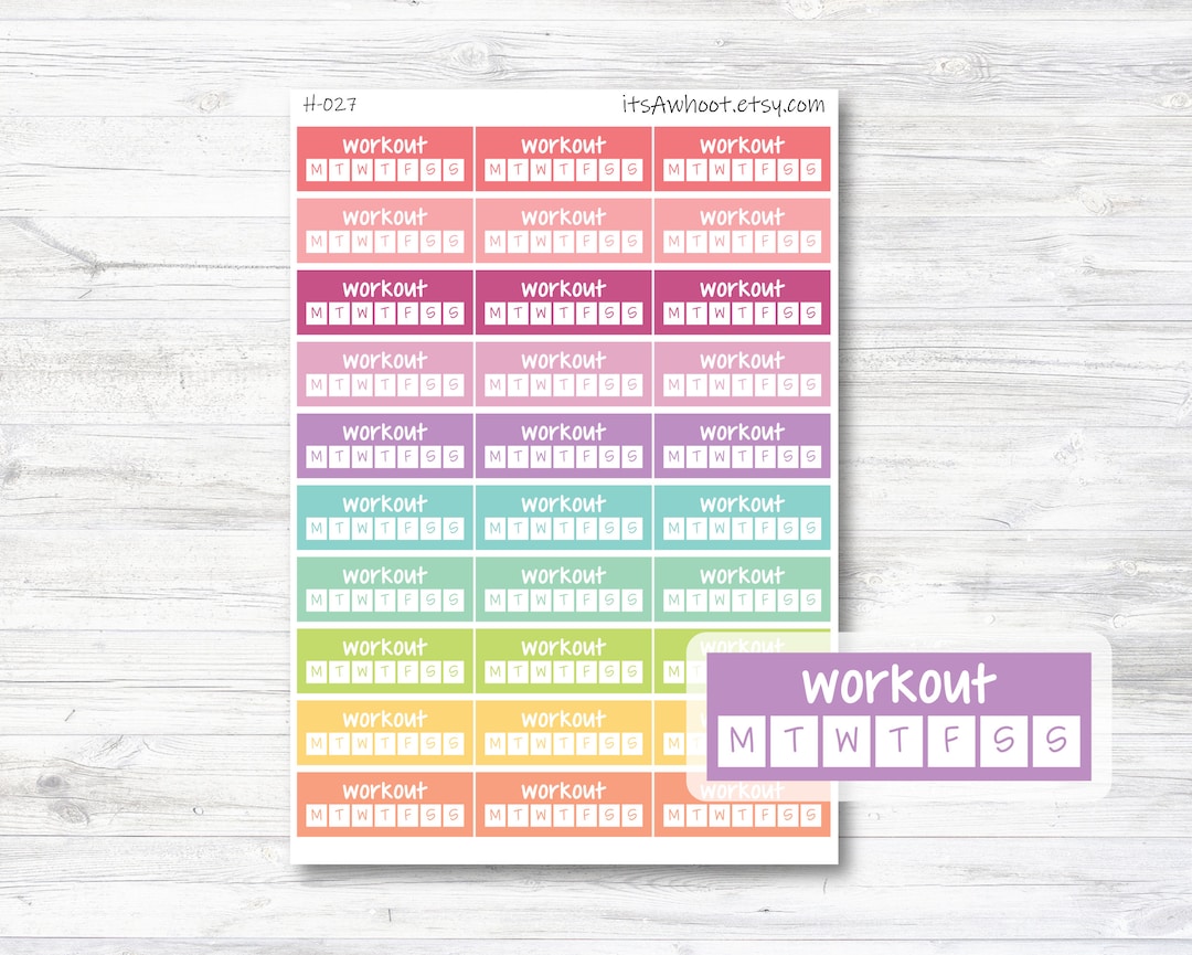 Workout Habit Tracker Sidebar Planner Stickers - Set of 30 - Sunday or ...