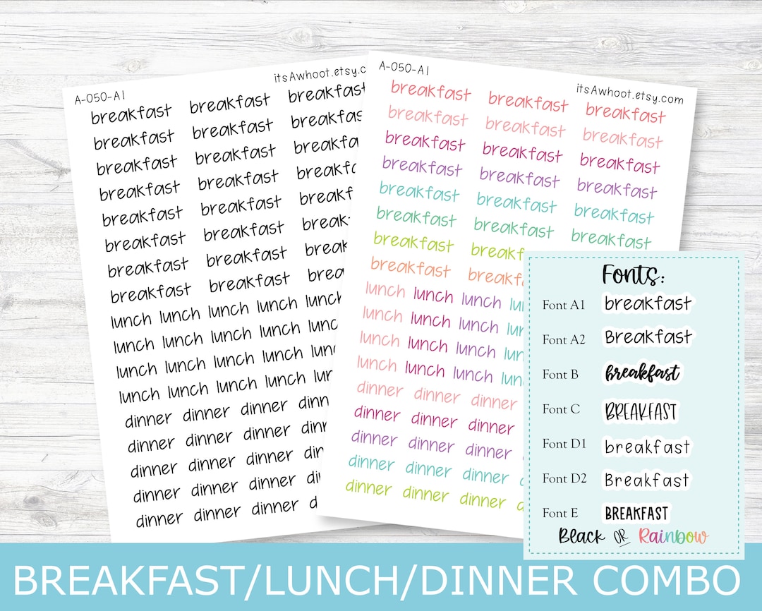 BREAKFAST / LUNCH / DINNER Combo Script Planner Stickers - Multiple ...