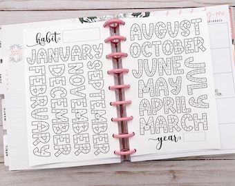 Habit Tracker Coloring Sheet, Month Habit Tracker Coloring Planner Insert, Year Habit Tracker Coloring Sheet Happy Planner Insert