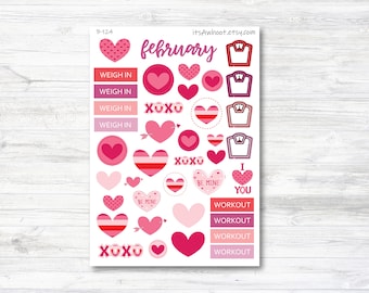 February Valentine's Day Stickers, Weight Loss Planner Clipart (B124)