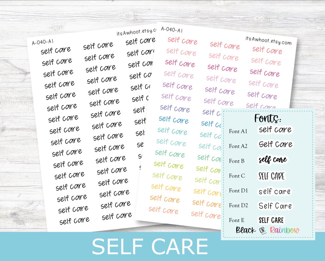 SELF CARE Script Planner Stickers - Multiple Fonts/colors Available ...