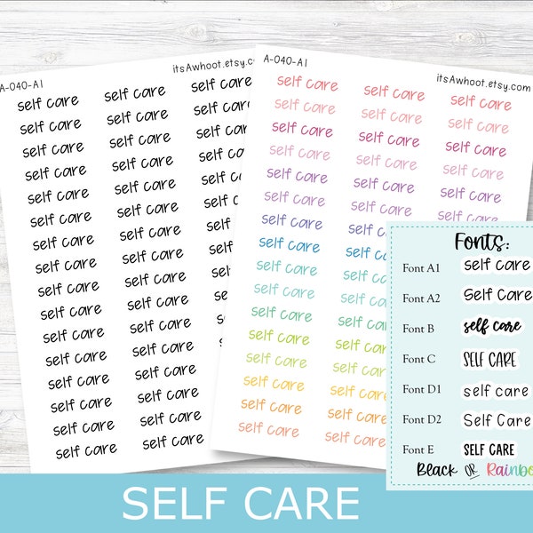 SELF CARE Script Planner Stickers - Multiple Fonts/Colors Available (A040)