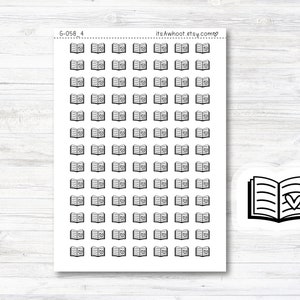 Book / Read Icon Sticker, Book Planner Stickers, Book / Read with Heart icon Stickers - Black & White Icon (G058_4)