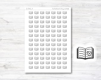 May include: A sheet of 100 black and white book stickers with a heart inside. The stickers are arranged in a grid pattern. The text "G-058_4" and "itsAwhoot.etsy.com" are printed in the top left and top right corners of the sheet.