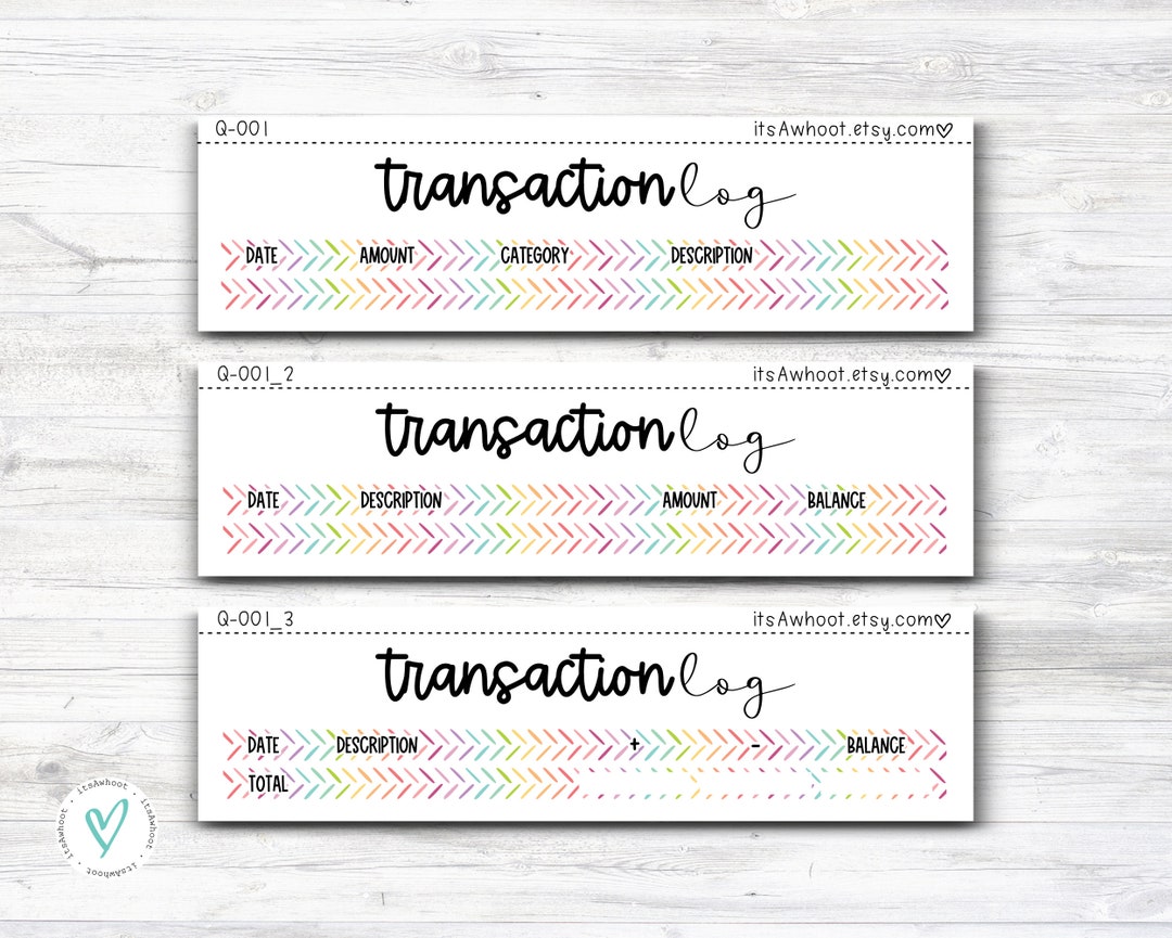 TRANSACTION LOG Budget Sticker Kit - 7x9 Planner (Q001) - Etsy