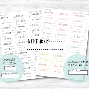 Birthday Quarter Box Label Planner Stickers - Dash or Solid / One Inch or 1.5&quot; Inch (G037_2)