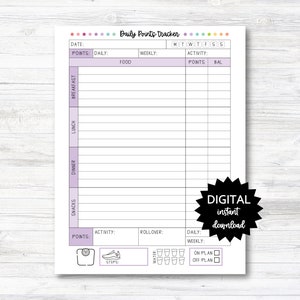 Daily Points Tracker, Daily Points Tracking Printable, Point Tracker Planner Page - PRINTABLE (N004_8)