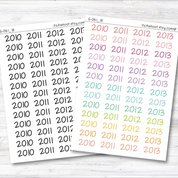 Year Script Planner Stickers - 2010-2013 / 2010, 2011, 2012, 2013 Stickers (G061_18)