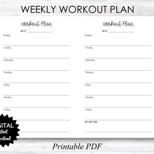 Weekly Exercise Plan Printable, Weekly Exercise Plan Planner Page - PRINTABLE (N053_2)