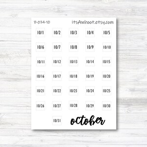 October Calendar Date Stickers (B074-10)