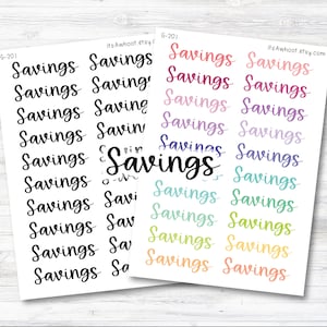 SAVINGS Script Header Stickers, Savings Planner Stickers (G201)