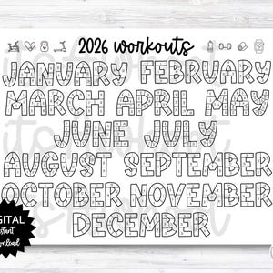 2026 Workouts Tracker Coloring Page Printable, Coloring Workout Calendar, Year Workout Tracking Coloring Sheet - PRINTABLE (N001_4)