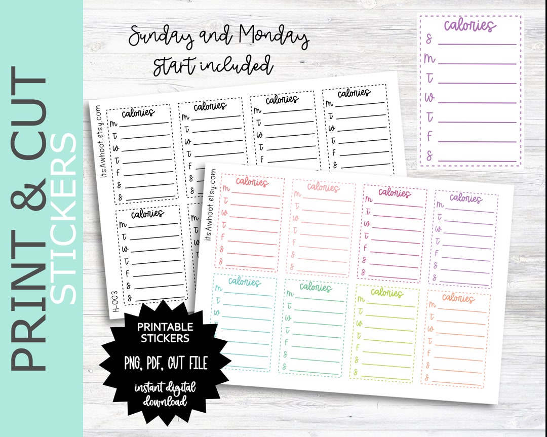 Caloreys Sticker CALORIES Sidebar PRINT & CUT Planner Stickers (H003PC) - Etsy