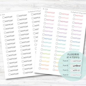 Workout with Checkbox Script Stickers, Workout Planner Stickers  (B115)