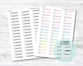 Workout with Checkbox Script Stickers, Workout Planner Stickers  (B115)
