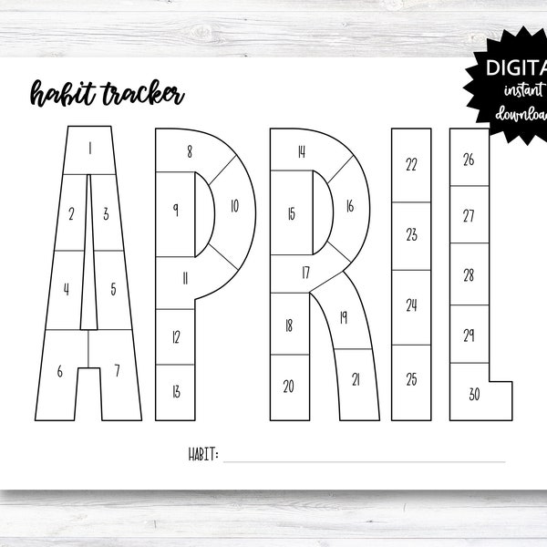 April Habit Tracker Coloring Sheet Printable, Month Habit Tracker Coloring Sheet - PRINTABLE (N015_4B)