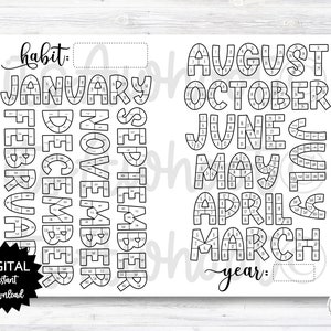 Habit Tracker Coloring Planner Page Printable, Month Habit Tracker Coloring Sheet, Year Habit Tracker Coloring Sheet - PRINTABLE (N001_2)