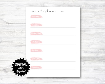 Meal Plan Digital Download, Meal Plan Printable - Pink - PRINTABLE (N027)