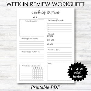 WEEK in Review Worksheet, Week in Review Worksheet Printable, Week in Review Worksheet Planner Page - PRINTABLE (N052)
