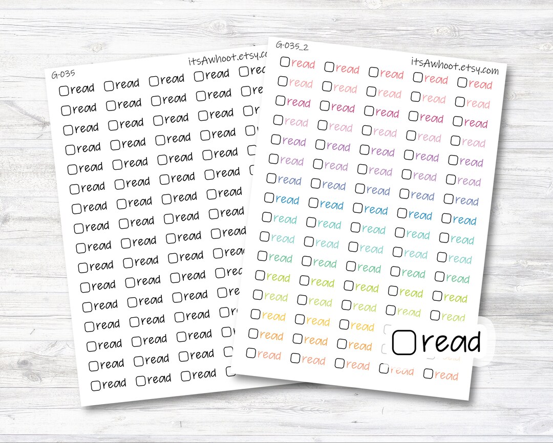 Reading Sticker Check Read Script Stickers With Checkbox Planner Stickers (G035) - Etsy