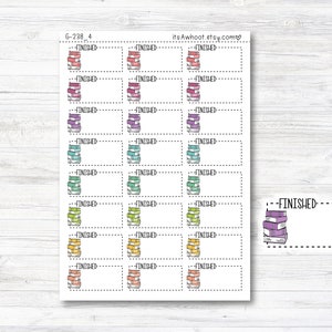 FINISHED with Book icon Box Label Planner Stickers - LARGE .8&quot; (G238_4)