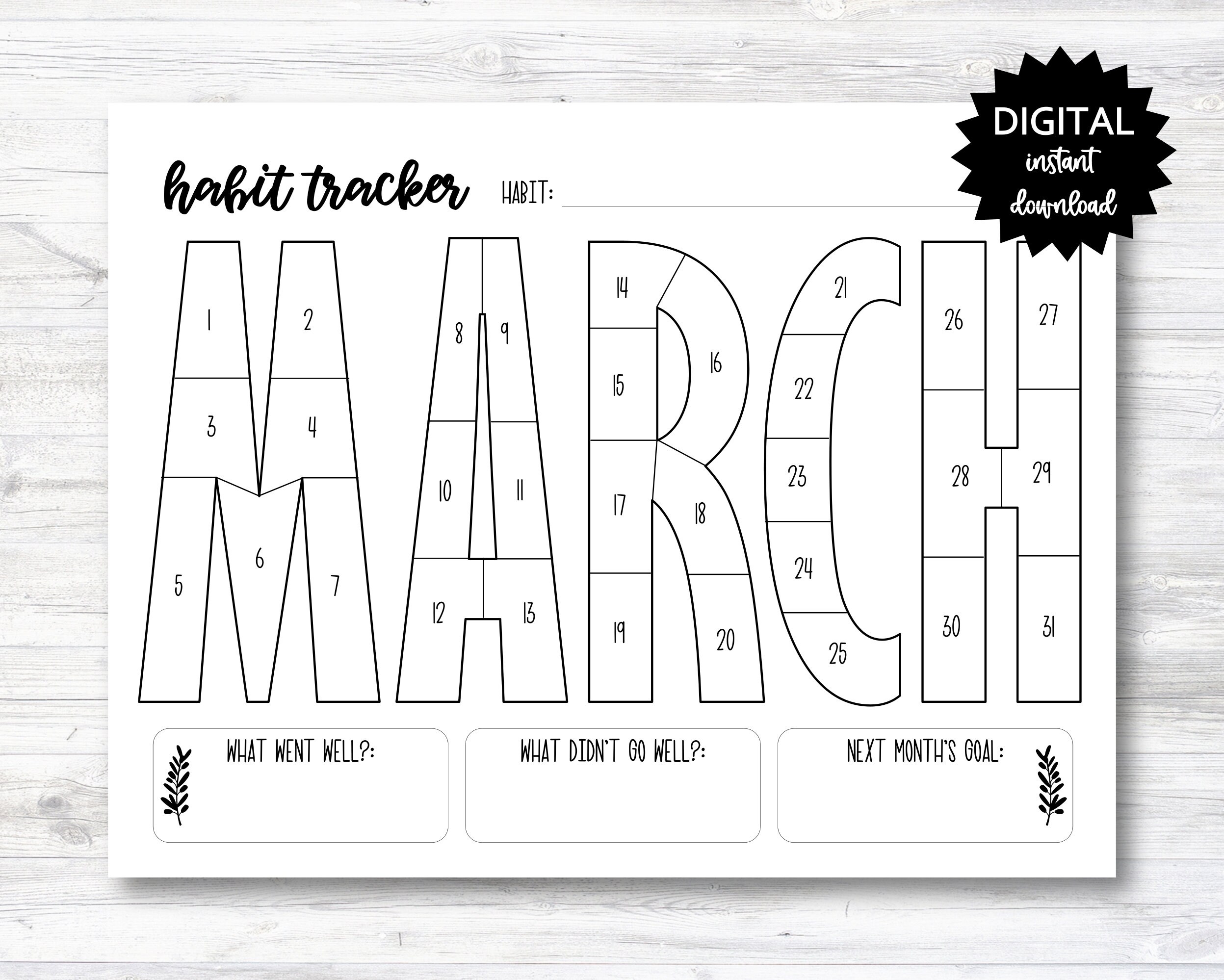 March Habit Tracker Coloring Sheet - Il Fullxfull.3836466481 H6if