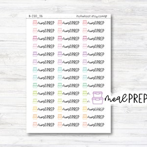 May include: A sheet of colorful stickers with the text "meal prep" and illustrations of stacked food containers. The stickers are in various pastel colors, including pink, blue, green, yellow, and orange.
