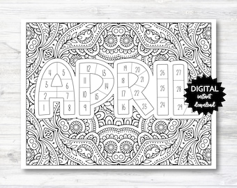 April Habit Tracker Coloring Sheet Printable, Month Habit Tracker Coloring Sheet, April Coloring Sheet - PRINTABLE (O013Apl)