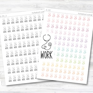 Work with Stethoscope Icon Sticker, Work with Stethoscope Doodle Planner Stickers (G132_2)