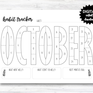 October Habit Tracker Coloring Sheet Printable Month Habit - Etsy