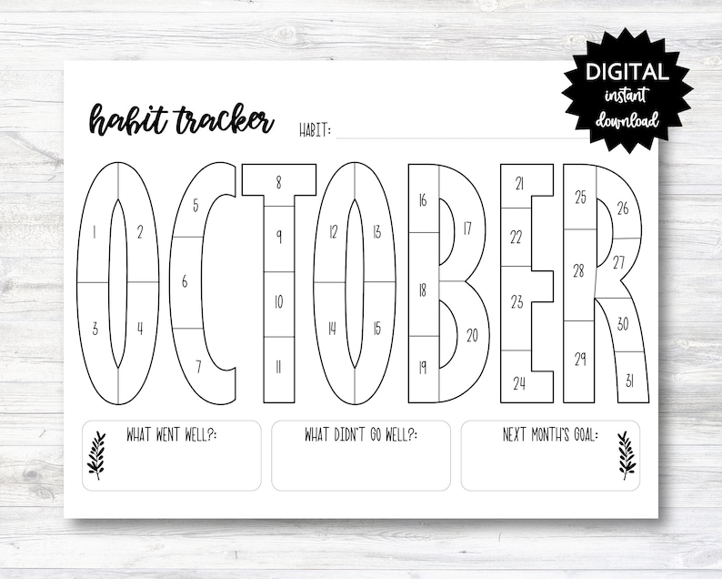 October Habit Tracker Coloring Sheet Printable Month Habit - Etsy