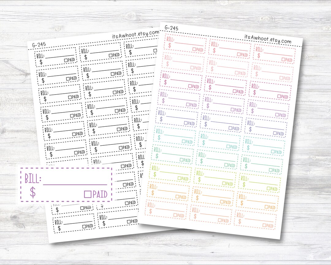 Bill Due Planner Stickers, Bills Due, Bills Paid Stickers, Bill Amount