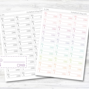 Bill Due Planner Stickers, Bills Due, Bills Paid Stickers, Bill Amount Sticker (G245)
