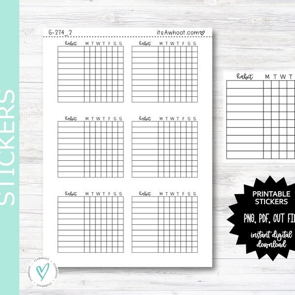 Weekly Habit Tracker Planner Stickers PRINT & CUT Planner Stickers (G274_2PC)