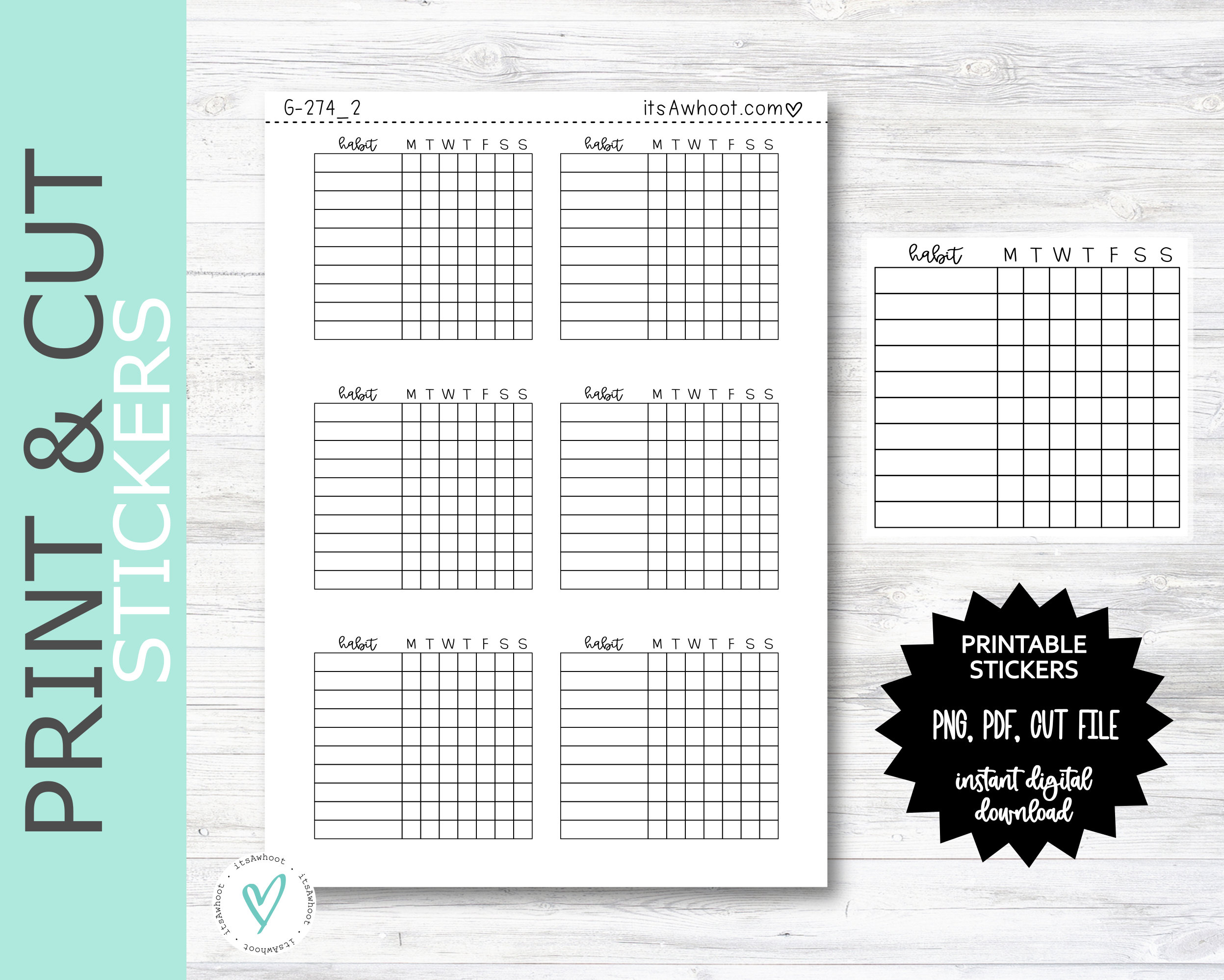 Weekly Habit Tracker Planner Stickers PRINT & CUT Planner Stickers ...