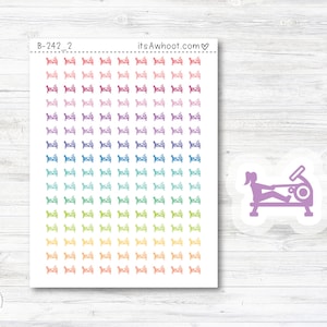 May include: A sheet of colourful stickers featuring a rowing machine icon. The stickers are arranged in a rainbow pattern and are perfect for adding a touch of personality to planners, journals, and other items.