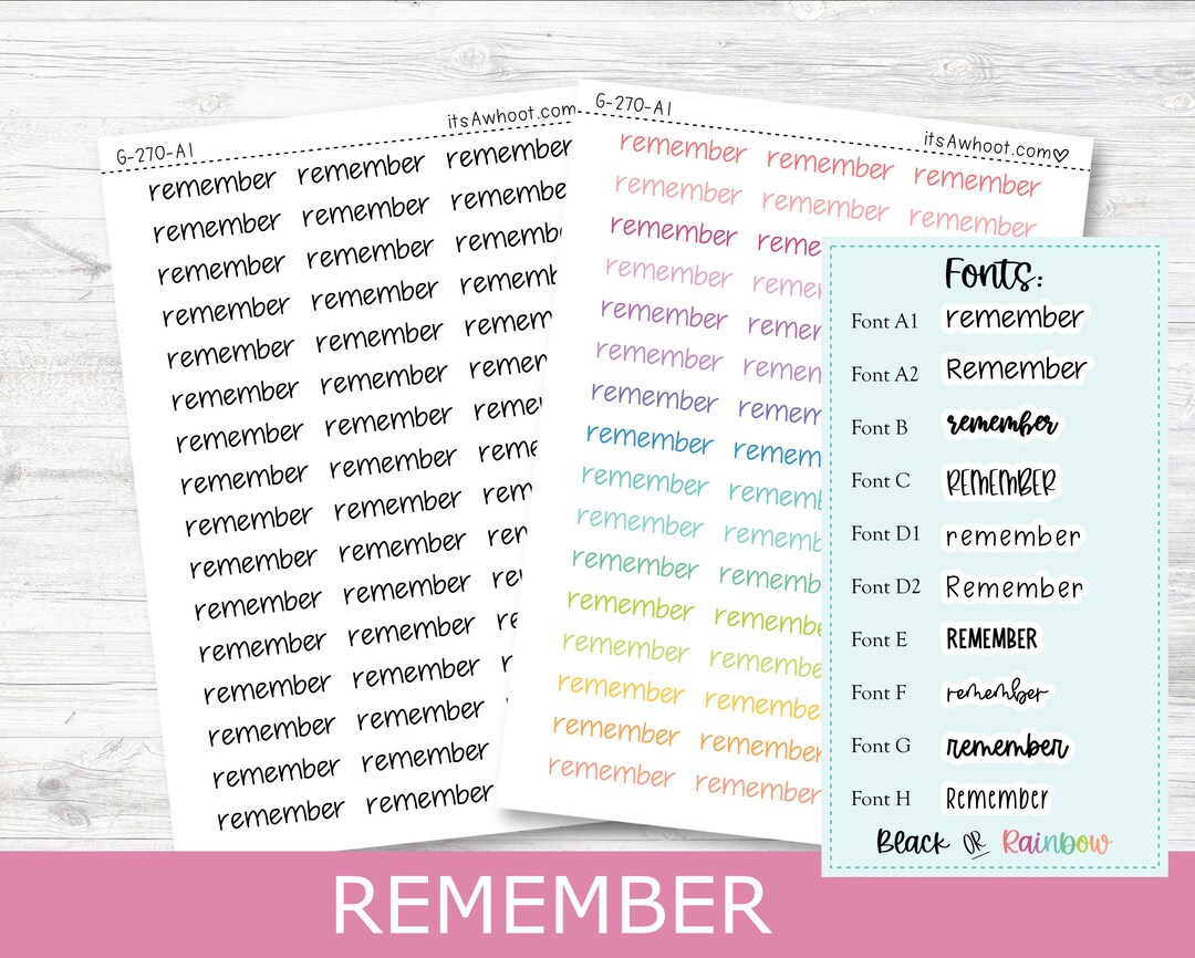 REMEMBER Script Planner Stickers - Multiple Fonts/colors Available ...