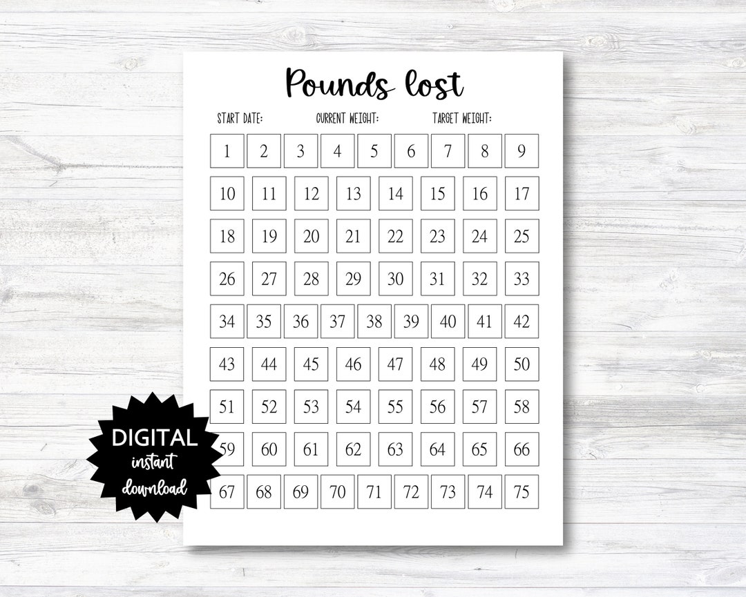 Pounds Lost Printable, 75 Pounds Lost Tracker, 75 Lbs Lost Digital ...