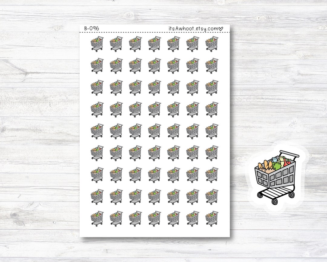 Grocery Cart Planner Stickers, Grocery Cart Stickers, Doodle Grocery ...