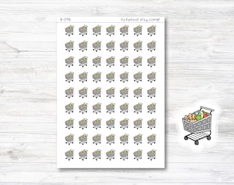 Grocery Cart Planner Stickers, Grocery Cart Stickers, Doodle Grocery Cart Stickers (B096)