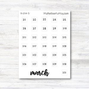 March Calendar Date Stickers (B074-3)