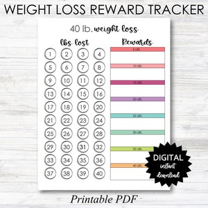Weight Loss Reward Printable, 40 Lb Weight Loss Reward Tracker, Weight Loss Tracker Digital Download Planner Page - PRINTABLE (N050_3)